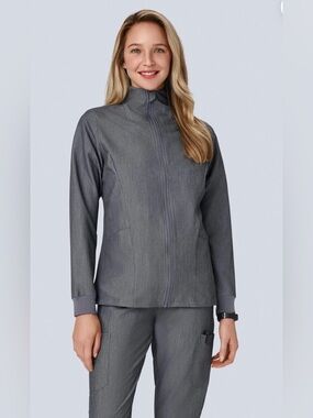 mandala Women’s Gray Modern Two Pocket Scrub Jacket Small